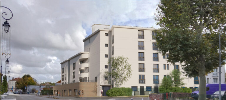 Perspective extérieure de la résidence Les Roses à Combs-la-Ville, transformée en logements inclusifs en septembre 2024