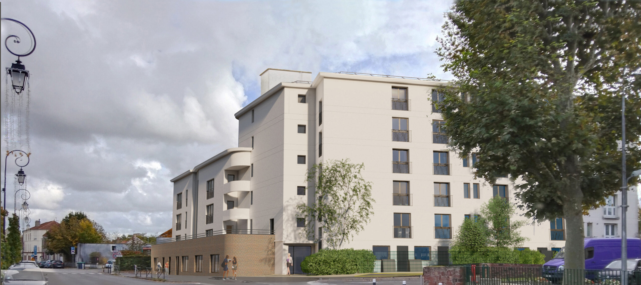 Perspective extérieure de la résidence Les Roses à Combs-la-Ville, transformée en logements inclusifs en septembre 2024