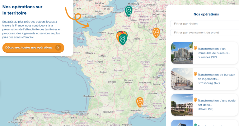 Carte interactive des opérations immobilières de FTI en France, présentée en février 2025