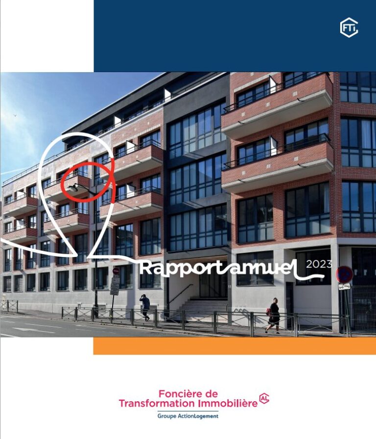 Couverture du Rapport annuel 2022 de FTI Foncière, illustrée par la façade d’un immeuble tertiaire
