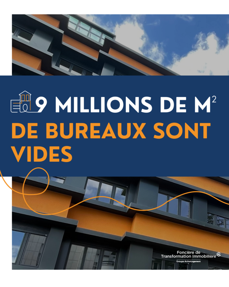 Infographie indiquant que 9 millions de m² de bureaux sont vides, en mai 2025