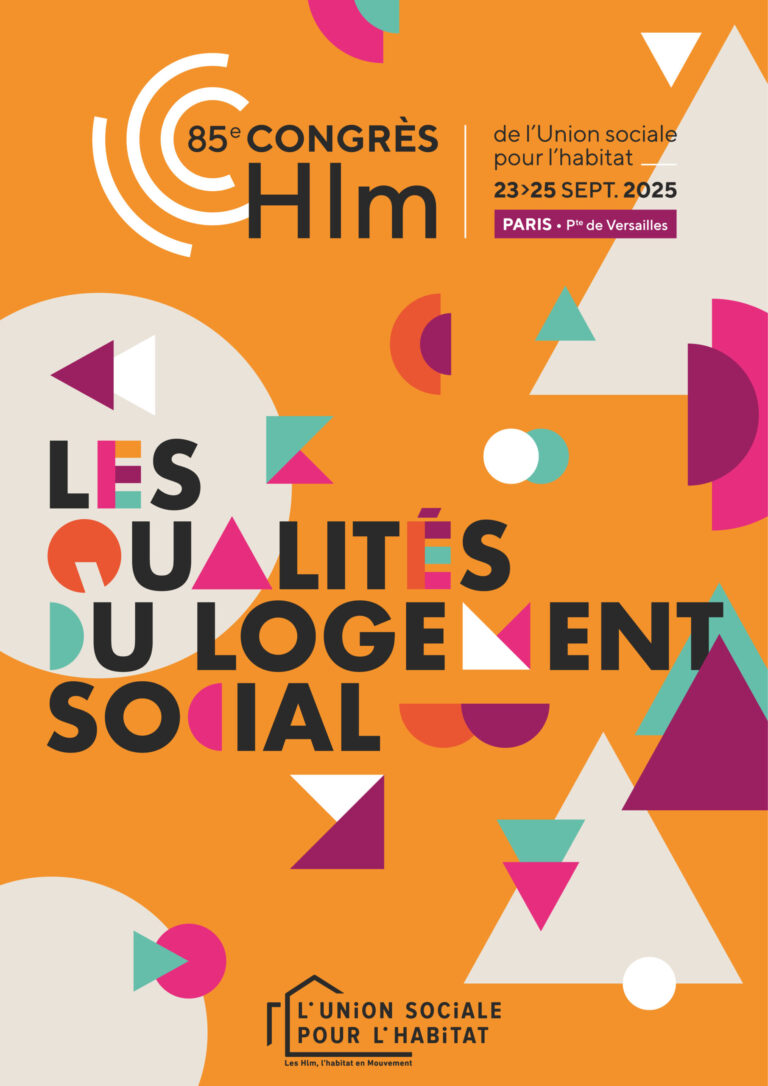 Affiche du 85e Congrès HLM sur les qualités du logement social à Paris, du 23 au 25 septembre 2025