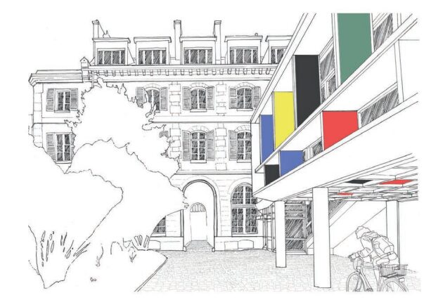 Perspective sur la cour et les façades colorées du projet de logements étudiants, publiée en février 2026