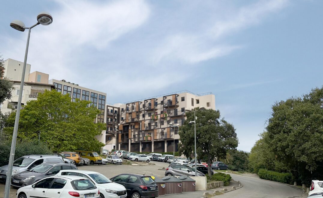 Immeuble de bureaux transformé en logements pour jeunes actifs et intermédiaires, vue extérieure en janvier 2026