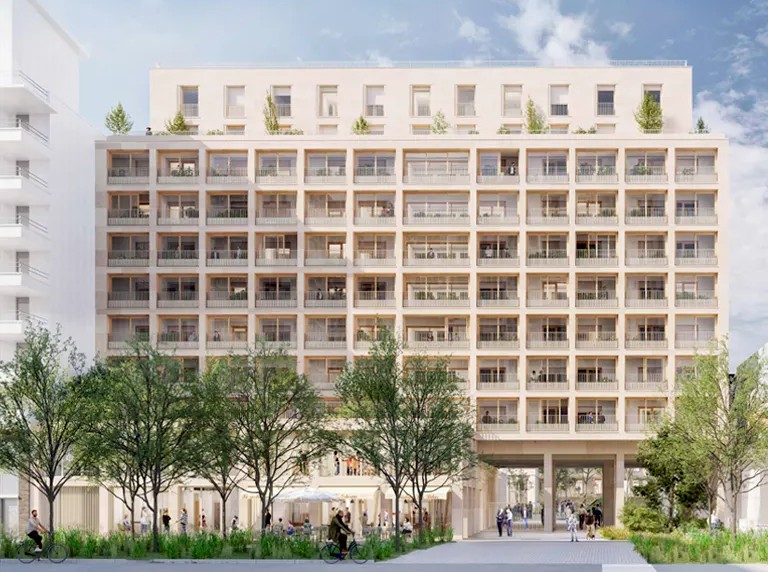 Perspective architecturale de logements étudiants issus des anciens locaux de GEFCO, mars 2026