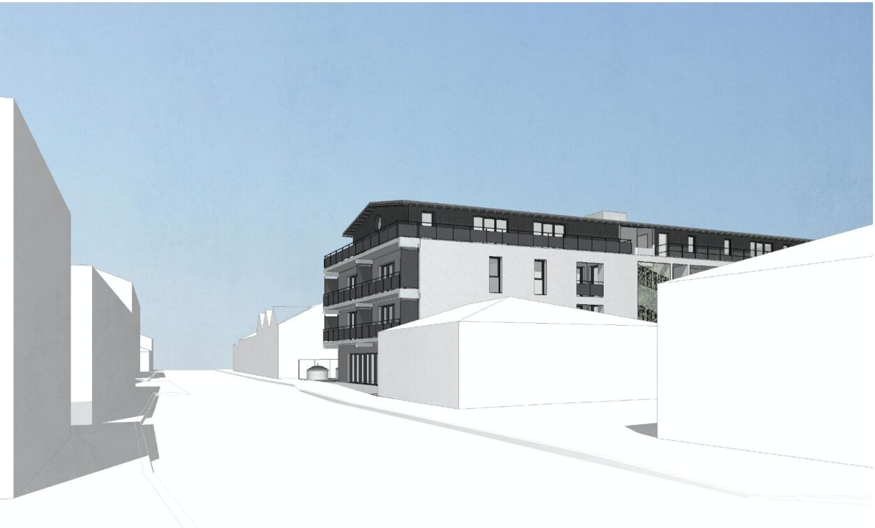 Perspective architecturale du futur programme de logements familiaux après démolition, en juin 2026