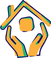 Pictogramme : maison soutenue par deux mains, immobilier socialement responsable