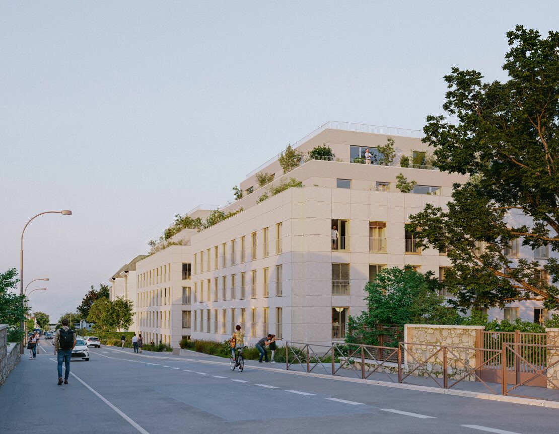 Vue sur rue du projet de transformation d’une ancienne halle industrielle en résidence étudiante, juillet 2026
